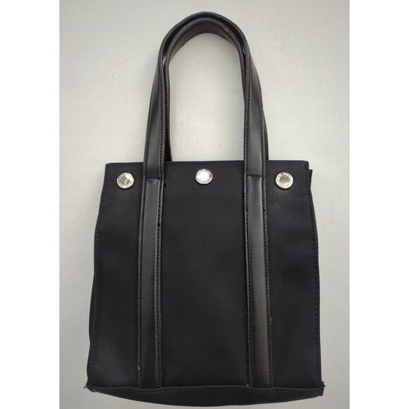 Nine West small Black Satchel Handbag Silver Snap closure on top 7 x 7 x 2.5 - Picture 4 of 10